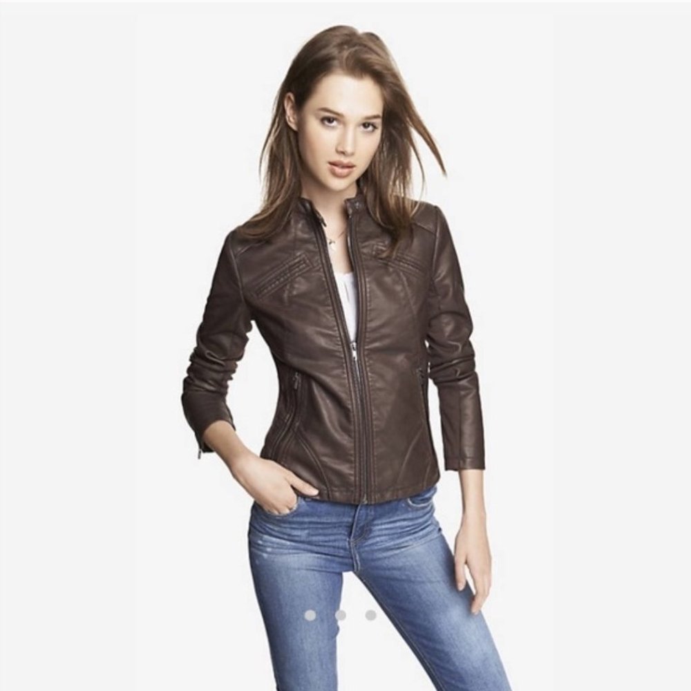 Express Faux Leather Jacket Brown‎ XS